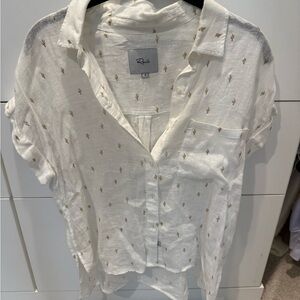 Rails White Button-Down Shirt with Gold Cactus’